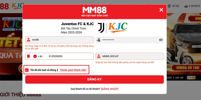 MM88 🌟 Link Vào Nhà Cái MM88 Top #1 Google VN 19 Chọn đủ đuổi và đồng ý chính sách thành viên MM88